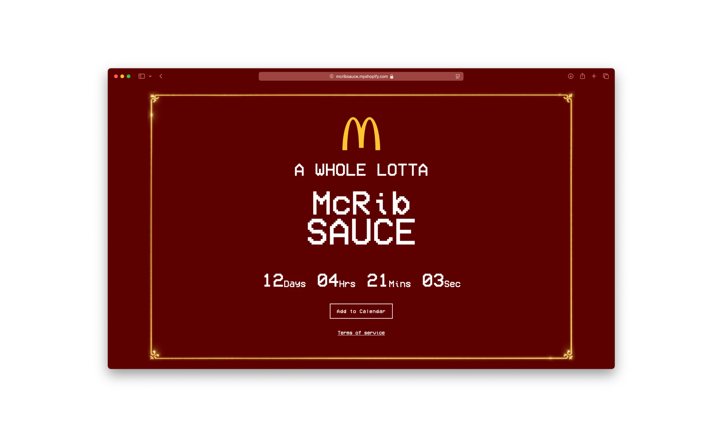 A countdown clock for A Whole Lotta McRib Sauce