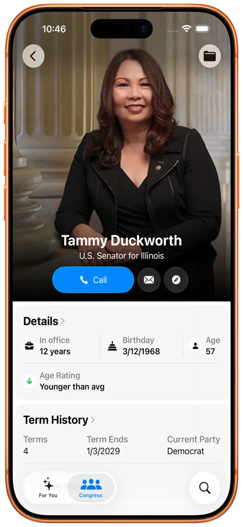 The PolitiCall rep detail screen