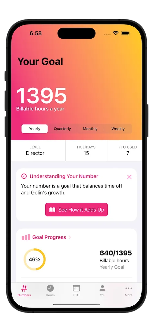 The dashboard screen of What's Your Number?