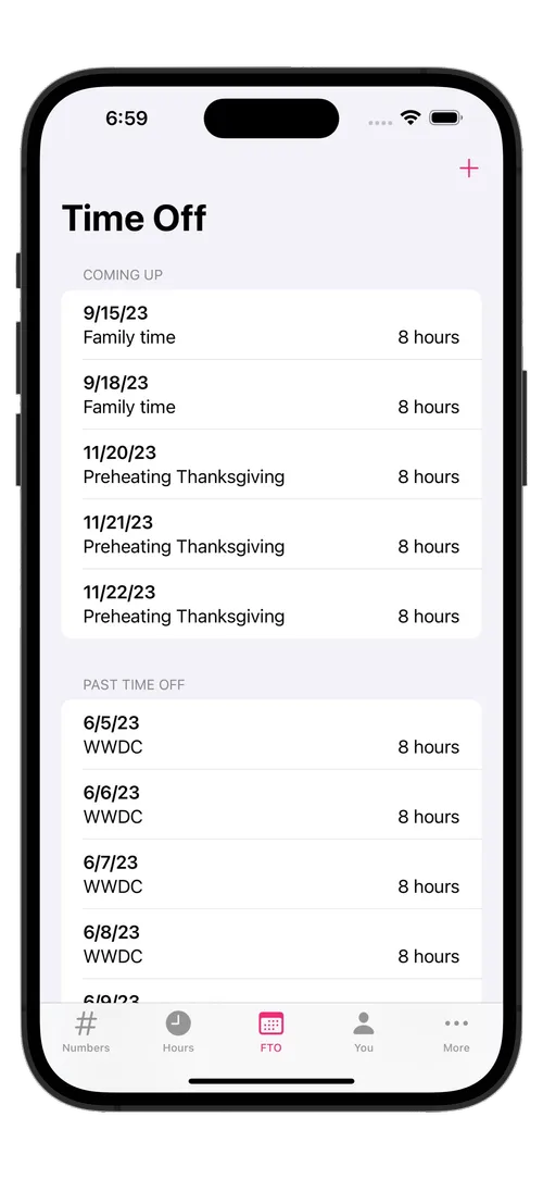 A screen showing total time off taken. The list is displayed in months.